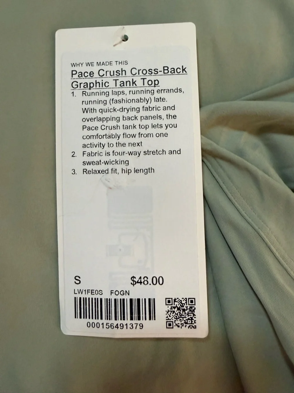 Lululemon Pace Crush Tank Fog Green Size S NWT
